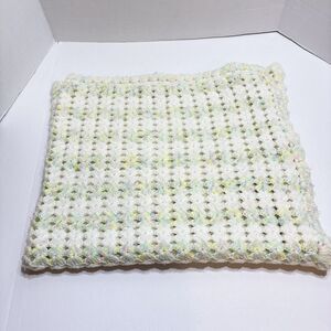 Crocheted Baby Blanket Handmade Pastel Colors White Pink Blue Yellow 36x36